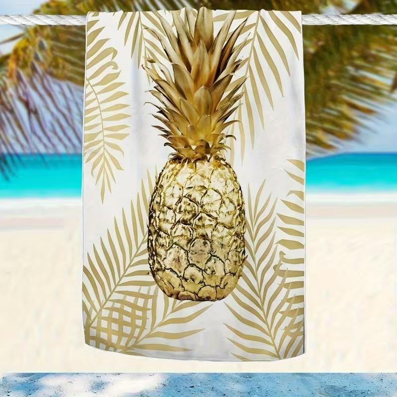Gouden Ananas Zomer Strandlaken Geometrisch Gestreept Print Sneldrogend Zandvrij Absorberend Handdoek voor Strand Reizen Vakantie