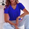 Women's Fashion Casual Summer Spring Solid Color Print Short Sleeve V-Neck Blouses & Shirts