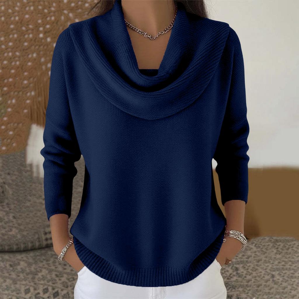 Women's Casual And Fashionable Round Neck Long Sleeved Knitted Color Top Sweater