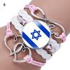 Round Israel Flag Decor Bracelet Multi Layer Adjustable Handmade Bracelet Metal Letter Decor Faux Leather Wristband Jewelry Gift