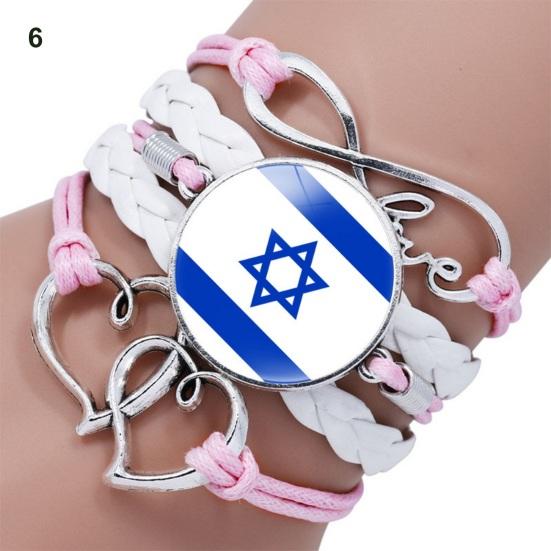 Round Israel Flag Decor Bracelet Multi Layer Adjustable Handmade Bracelet Metal Letter Decor Faux Leather Wristband Jewelry Gift