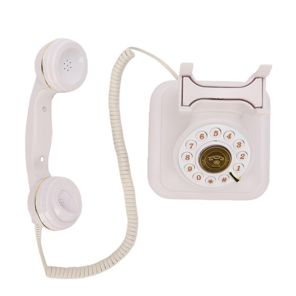 Téléphone fixe Bluetooth Rétro avec combiné haut-parleur Blanc Rechargeable par USB Sans fil Bluetooth Téléphone de bureau pour la maison