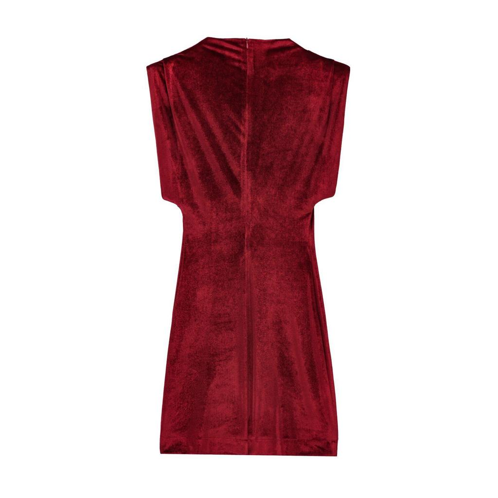 Golden Velvet Sleeveless Mini Dress with Shoulder Pads, Sexy Slim-Fit, High-Waisted Design.