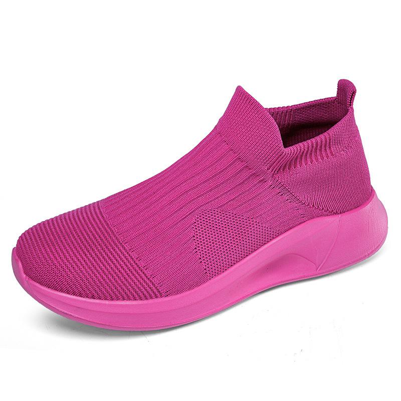 Fashion Pink Socks Shoes for Women Breathable Knit Sneakers Slip On Lightweight Mesh Flat Shoes Spring Summer Fashion Walking Women Shoe
