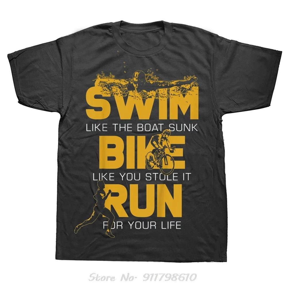 Men's Clothing Novelty Triathlon Swimmer Bike Running Oversized T-shirt Streetwear Fitness T Shirt Summer Style Cotton Tshirt