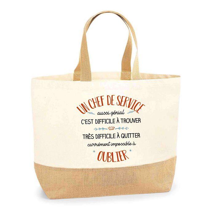 Cabas de plage - PLANETEE - Un Chef de service aussi génial - Jute naturel - Fabriqué en France - Poignées renforcées