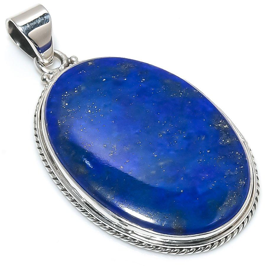 Natural Lapis Lazuli Gemstone Handmade 925 Solid Sterling Silver Pendant 2" h6L06