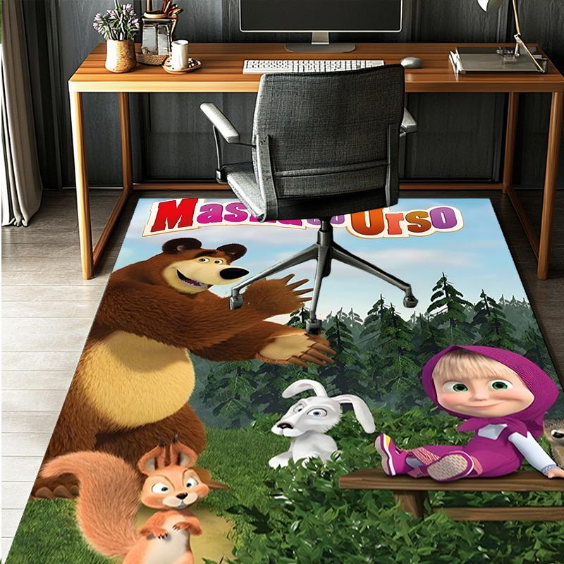 Masha and The Bear Pattern Rug, Indoor/Outdoor Mat, for Picnic, Gameroom, Bedroom, Office, Living Room, Home Decor Carpet, Birthday Gift