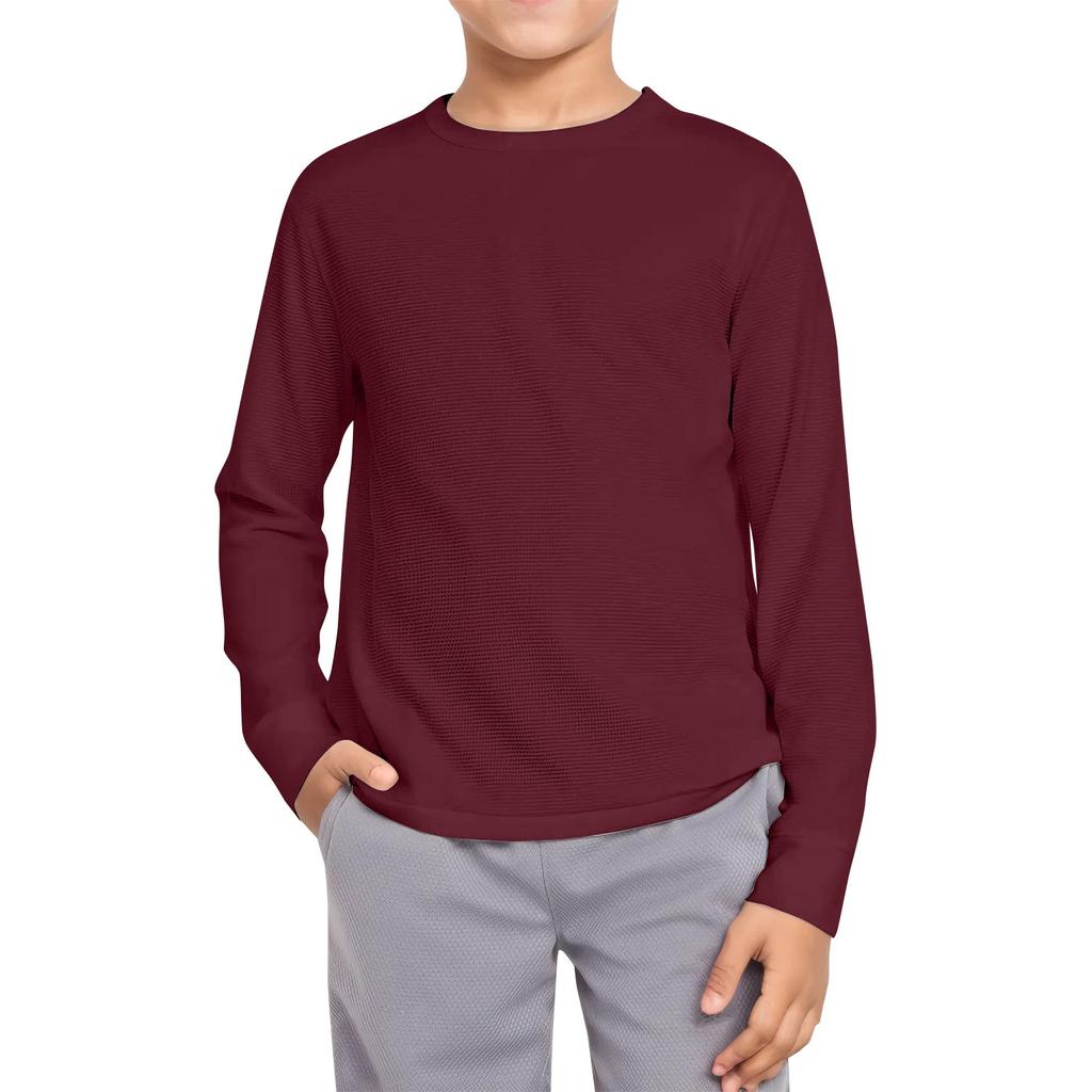 Boys Casual Fashion Round Neck Long Sleeve Solid Color Top