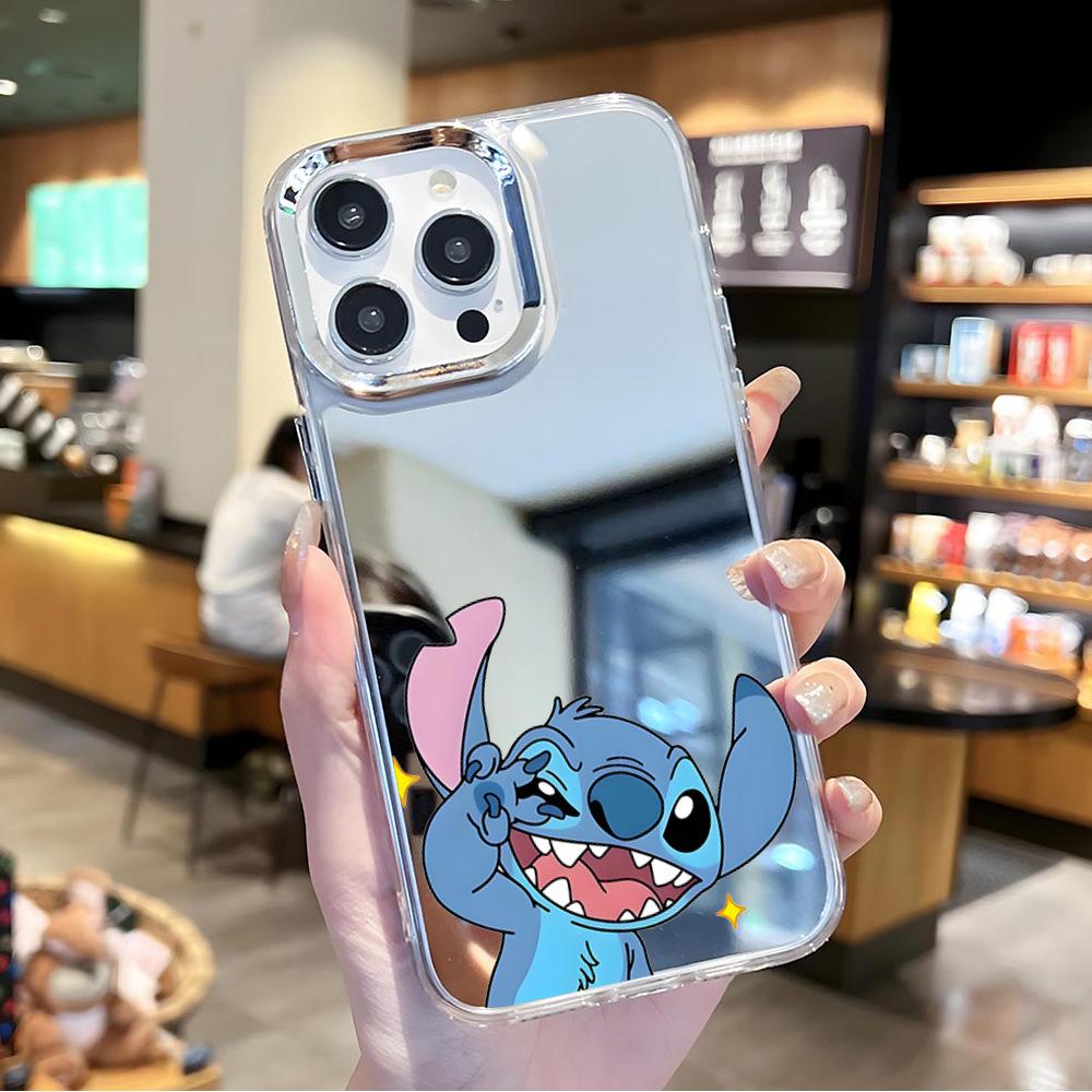 Cute Stitch applies to Apple 15promax makeup high definition mirror mobile phone case iphone17 women's mirror