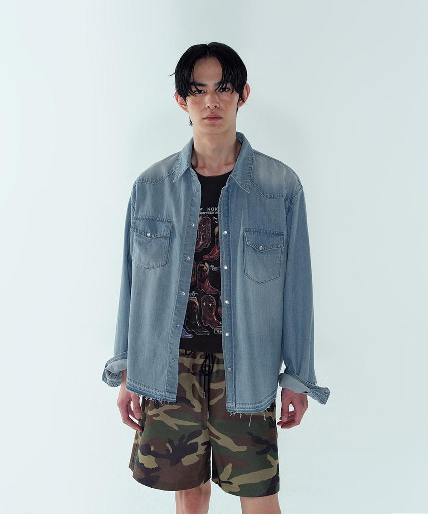 Noiseu Washed Western Denim Shirt - Blue