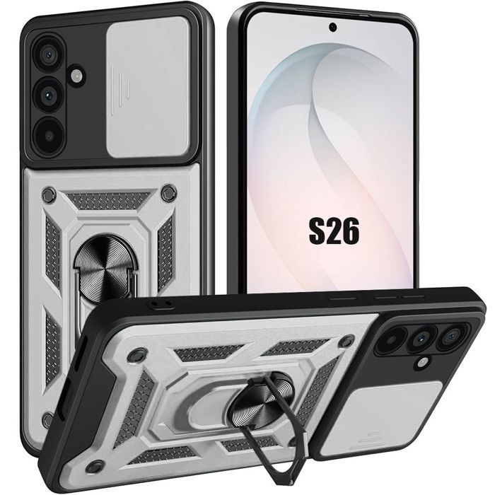 Coque pour Samsung Galaxy S26, Protection Antichoc avec Cache Caméra Anti-Rayures Rigide - Argenté