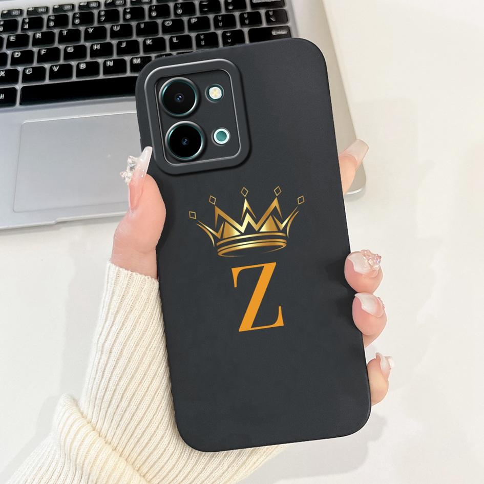 For Vivo Y28 4G V2352 Case Fashion Initial Letters Crown Soft Silicone Matte TPU Cover For Vivo Y28 4G Y 28 2024 Shockproof Capa