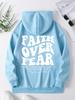 Women'S Fleece Shoulder Sleeve Hooded Plain Letter Print Kangaroo Pocket Drawstring Large Size Sweater