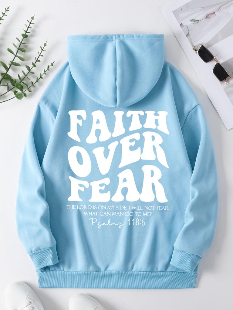Women'S Fleece Shoulder Sleeve Hooded Plain Letter Print Kangaroo Pocket Drawstring Large Size Sweater