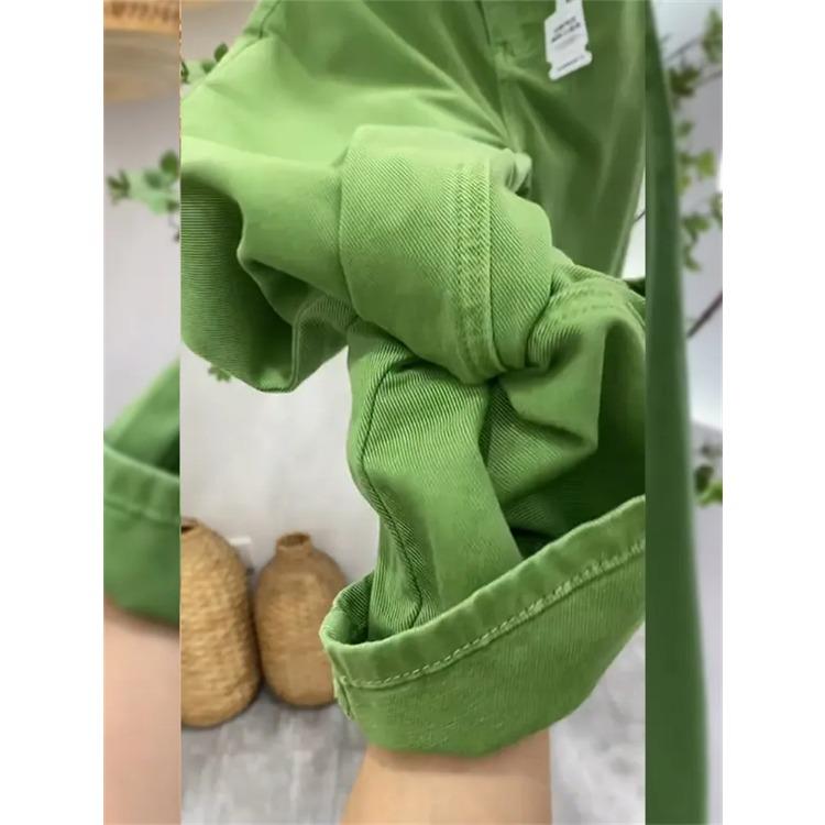 Eleganta vida gröna jeans i plusstorlek för kvinnor, lösa högmidjade gröna byxor
