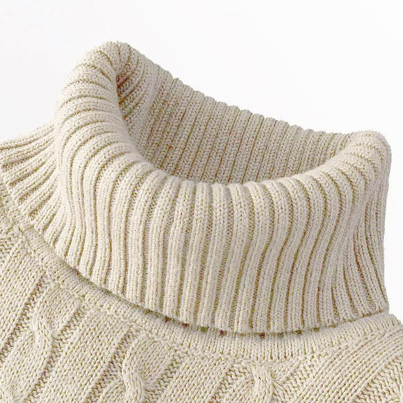 Men's Turtleneck Sweater Solid Color High Neck Pullover Knitted Sweaters Casual Elastic Sweatwear Mens Fall Winter