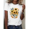 Women's Sunflower Printed T-shirt Vitality Bouquet Short Sleeve Round Neck Top