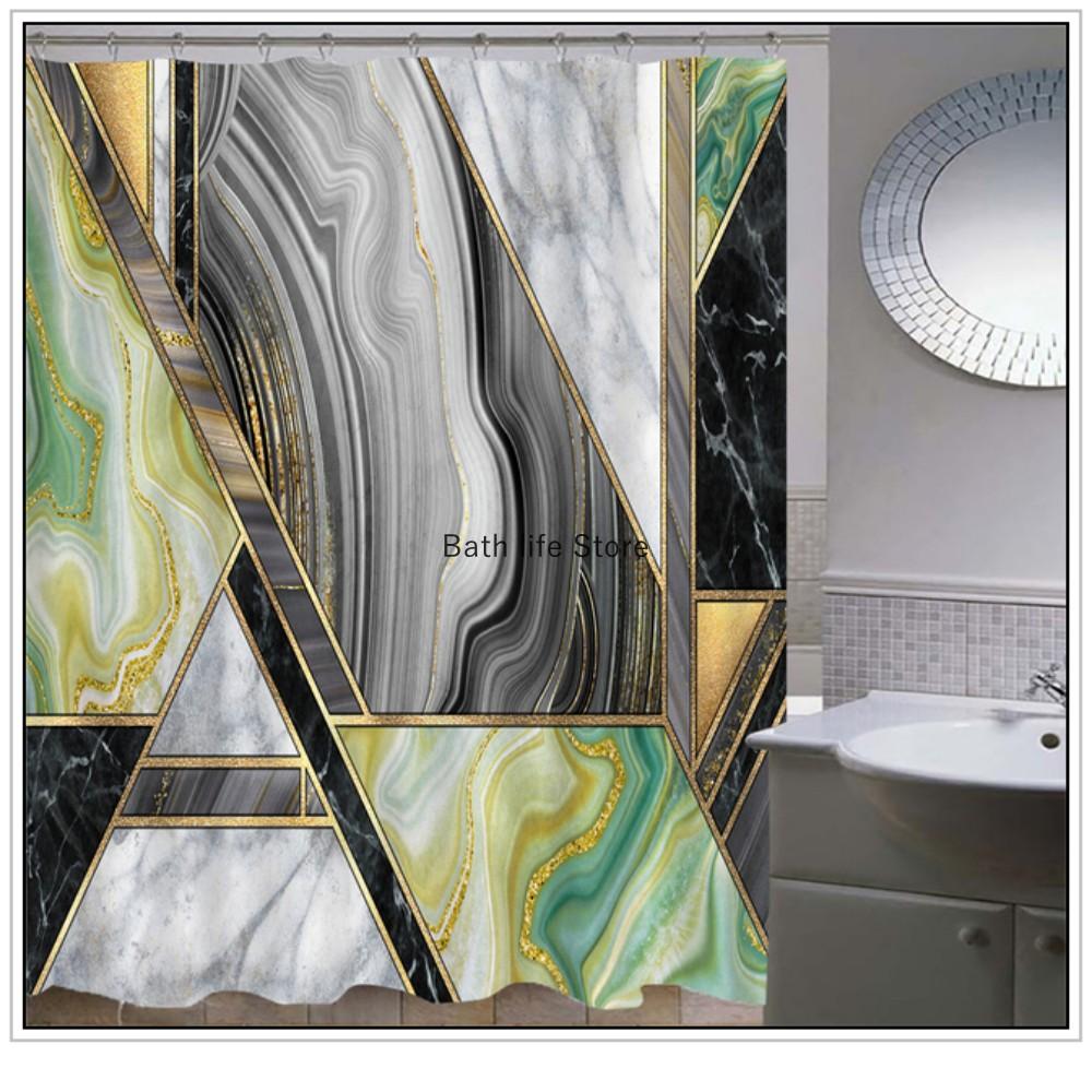 Set Cortină de Duș Impermeabilă Marmură Aurie Cu 12 Cârlige Perdele Baie Material Poliester Rezistent la Mucegai Baie Decor Acasă