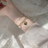 Heart-Shaped Pendant Pearl Bangle Chain Women Metal Jewelry Double Layer Bracelet Gift