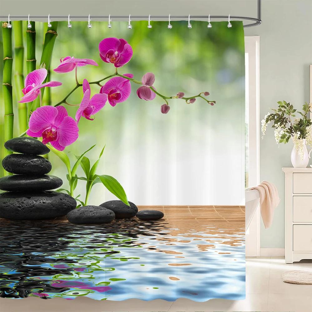 Green Plant Bamboo Shower Curtain Bathroom Bath Curtain Waterproof Polyester 3D Printed Trees 180*200cm Bath Screen With Hooks