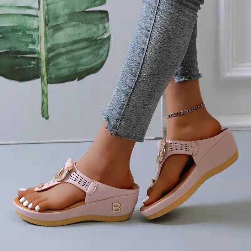 Women's Plus Size Open Toe Wedge Sandals - Cute and Comfortable Beach Shoes for Summer