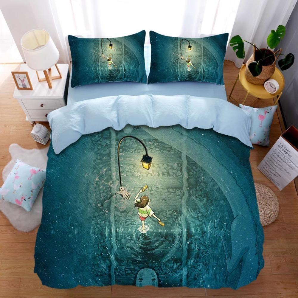 Comic Hayao Miyazaki,Microfibre Bedding Sets, Children's Bed Linen with Zip Room Decor Duvet Cover for Teenagers Adult 3-Piece