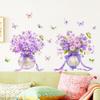 1 Pair Purple Flower Wall Sticker Peel And Stick Wildflower Butterfly Wall Decal Removable