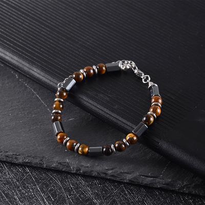 2025 New Stainless Steel Chain Tiger Eye Stone Beaded Bracelet Black Magnetic Natural Stone Bracelet Men's Accessory