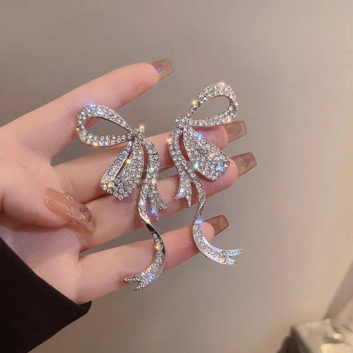 Elegant French Court Rhinestone Water Drop Tassel Earrings