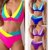 Bikini European și American Nou Sexy cu Gât Legat High Elastic Costum de Baie Contrastant Costum de Baie Pungă Triunghiulară