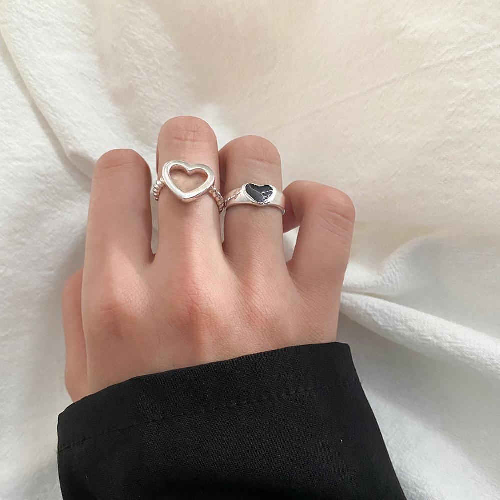 Trendy Silber Farbe Herz Paar Ringe für Frauen Liebhaber Einstellbare Ringe Set Verlobung Hochzeit Offene Ringe Schmuck