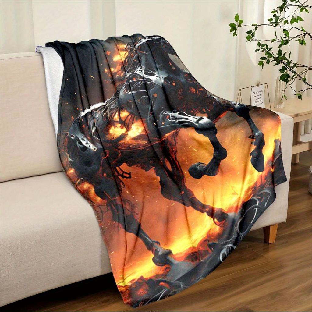 1 Piece Blanket Flame Horse Car Interior Blanket Suitable For All Seasons Cozy Warm Soft Blanket Suitable For Sofa Bed Travel Camping Living Room