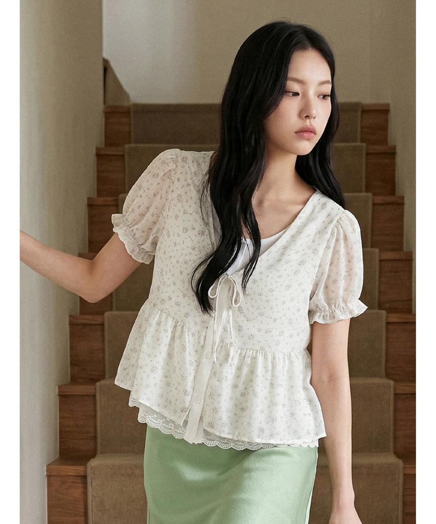 Poebeo21 Floral Ribbon Peplum Blouse (Ftdbbl038)