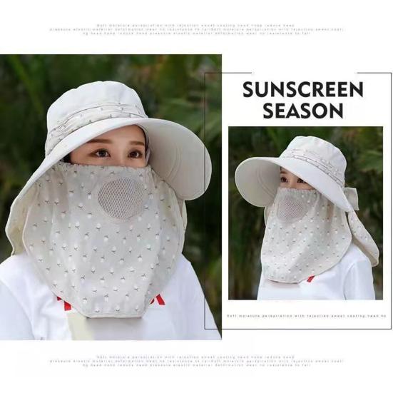Women Sunscreen Hat Solid Color Large Brim Sun Hat for Face Protection Breathable