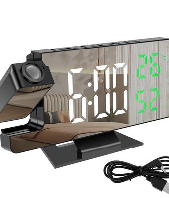 Projection Digital Alarm Clock 180 ° Arm Projection LED Alarm Clock Multifunctional USB Plug In Projector Desktop LED Clock