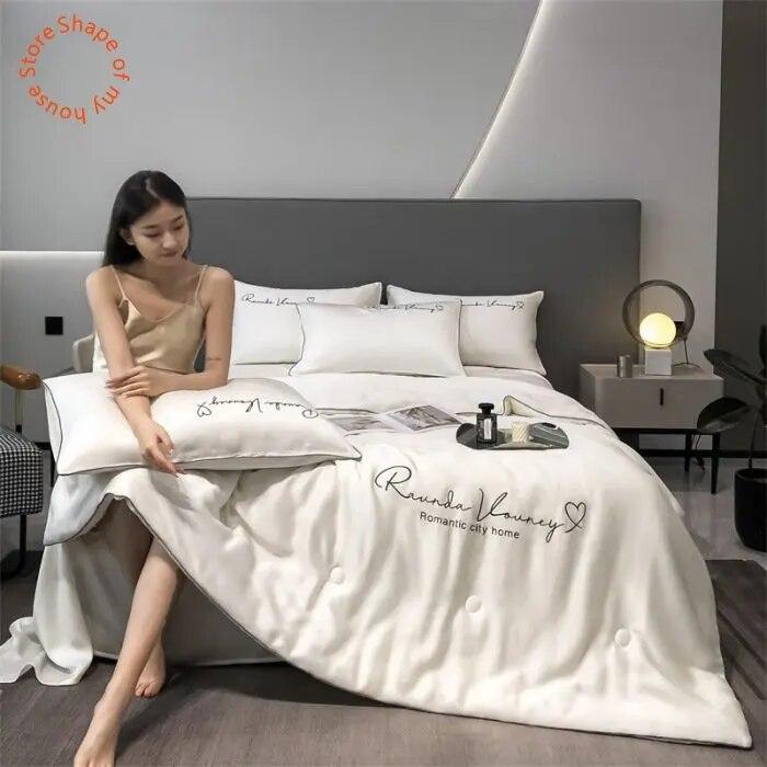 Midsummer Series Luxury Washed Silk Embroidered Summer Quilt Single Summer Cool Quilt Blanket Bedding Comforter
