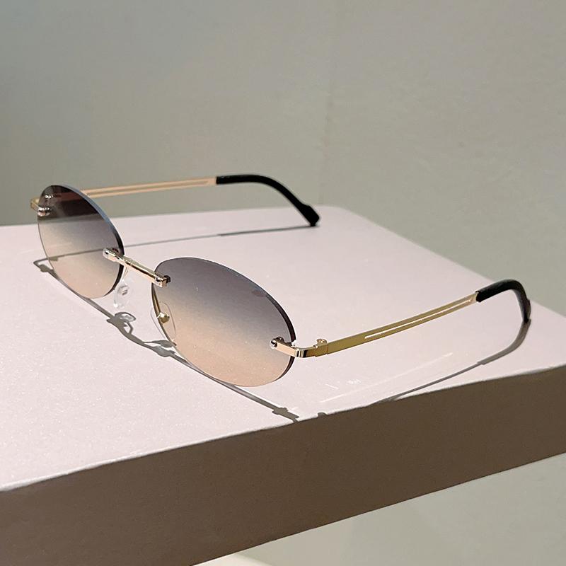 Rimless Oval Sunglasses Men Fashion Gradient Decor Shades Glasses Women New Trendy Vintage Brand Design Casual Eyewear