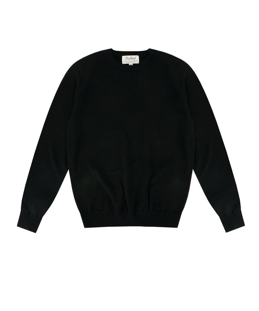 BELLIEF Wool Soft Round Neck Knit (Black)