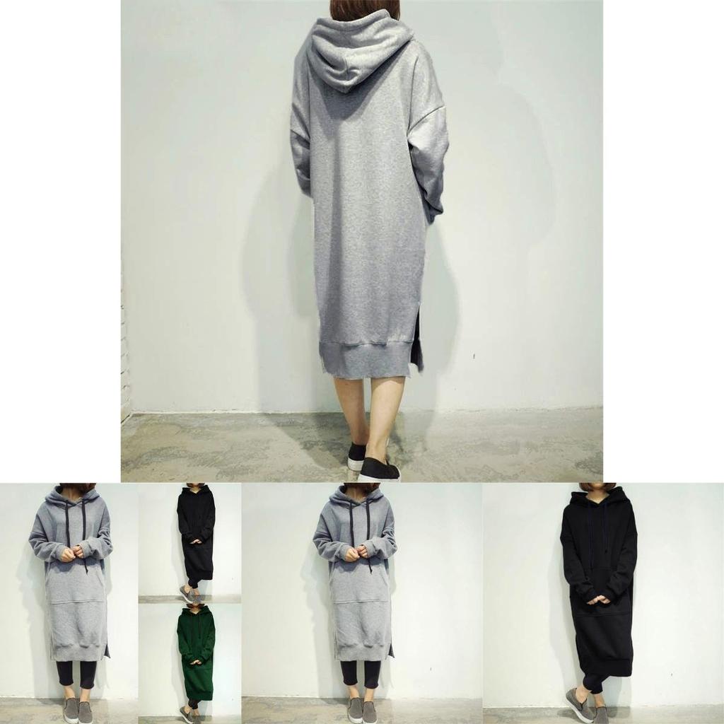 Damska bluza z długim rękawem, luźna, casualowa, plus size, z kapturem, długa sukienka maxi, wysokiej jakości, o ponadczasowym designie