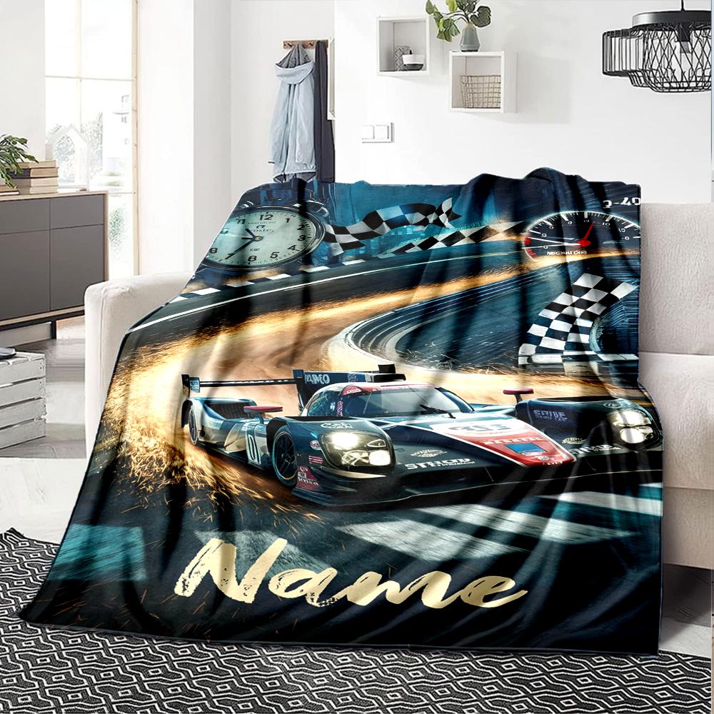 Custom Name Racing Theme Printed Blanket - Perfect for Couch, Bed, Travel & Outdoor Use | Machine Washable, Cozy & Durable.