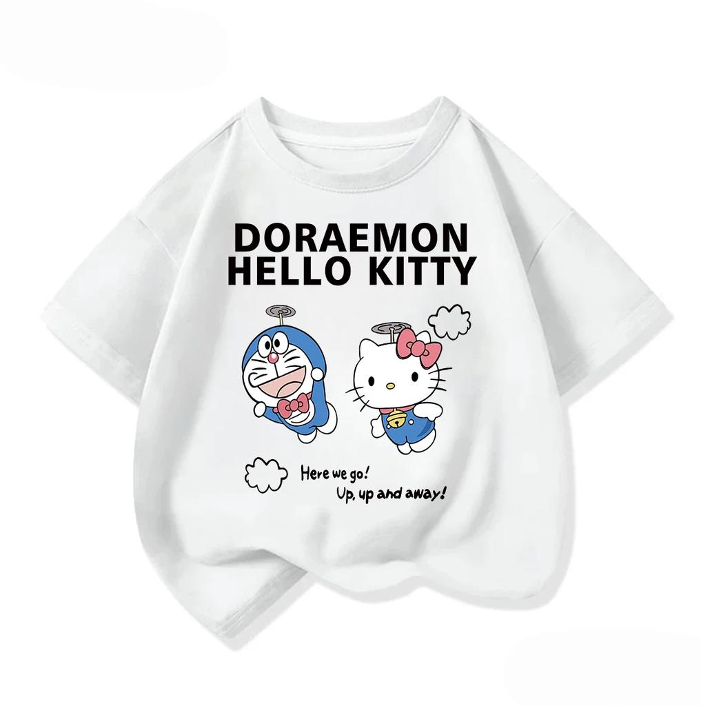 Fashionable Children's T-shirt, Cute Cartoon Street Top for Summer, Doraemon Casual Wear