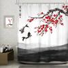 Oriental Cherry Blossom Shower Curtain: Elegant, Traditional Bathroom Decor for Serene, Artistic Ambiance and Peaceful Retreat