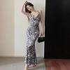 European And American Style Women'S Clothing Sexy Halter Leopard Print Fishtail Long Dress Dress 7