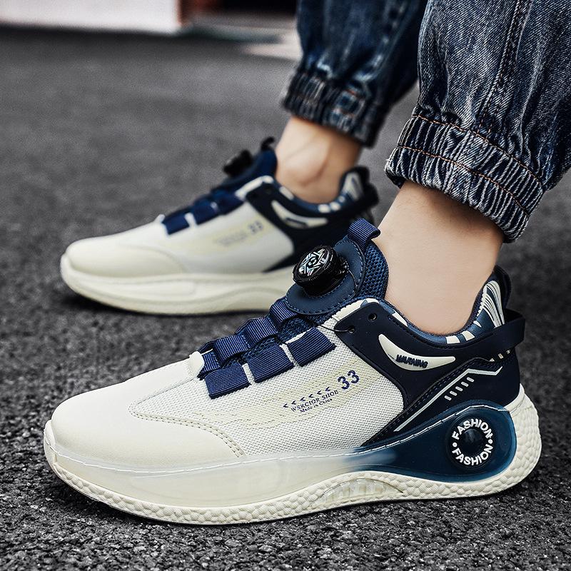 Running Shoes Men's Spring and Autumn New Platform Basketball Shoes Heightening Sports and Leisure Shoes Flying Woven Breathable Rotating Buckle M