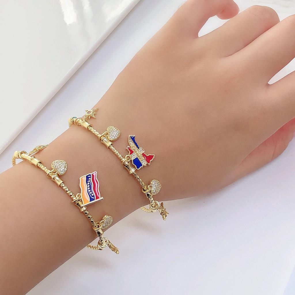 Gold-Plated Venezuelan Flag Star Zircon Bangle Candy Bracelet Classic for Men's Women's National Day Jewelry Birthday Gift