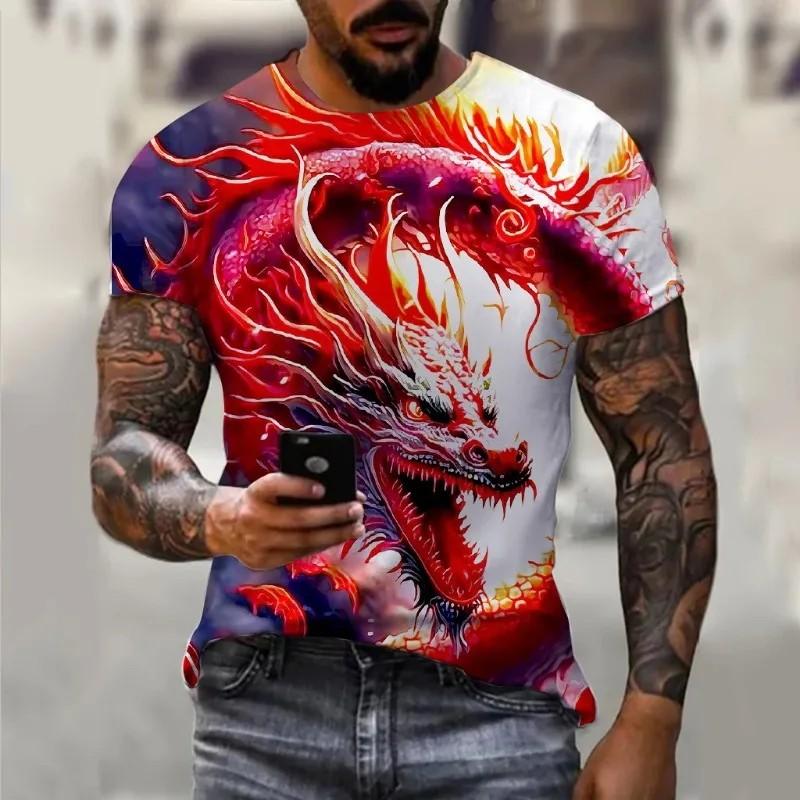 3D Dragon Print Men's T-shirt Personality Fashion Street Men's Round Neck Short Sleeve Men's Top Tropical Plus Size Men's Wear
