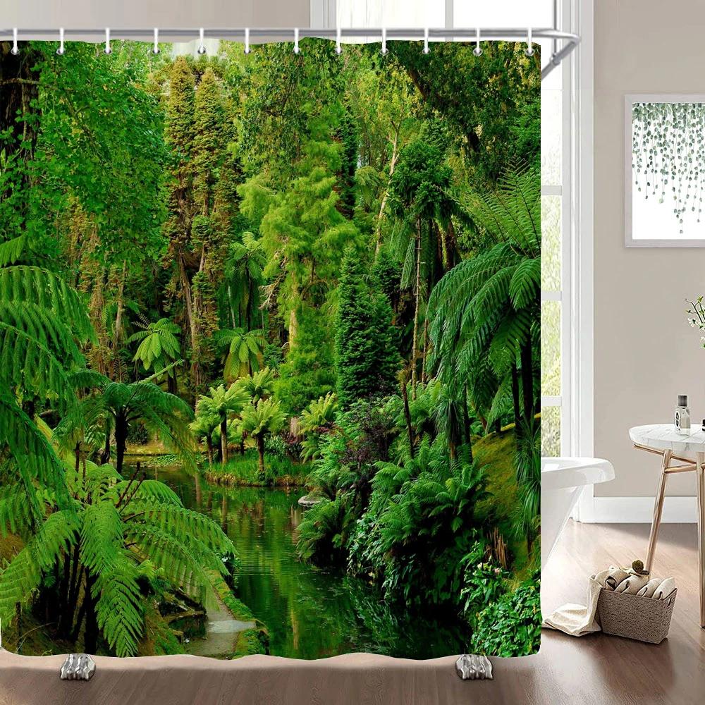 Nature Forest Waterfall 3D Shower Curtain Landscape Bathroom Curtains Waterproof Fabric With Hooks Home Decoration Bath Curtain