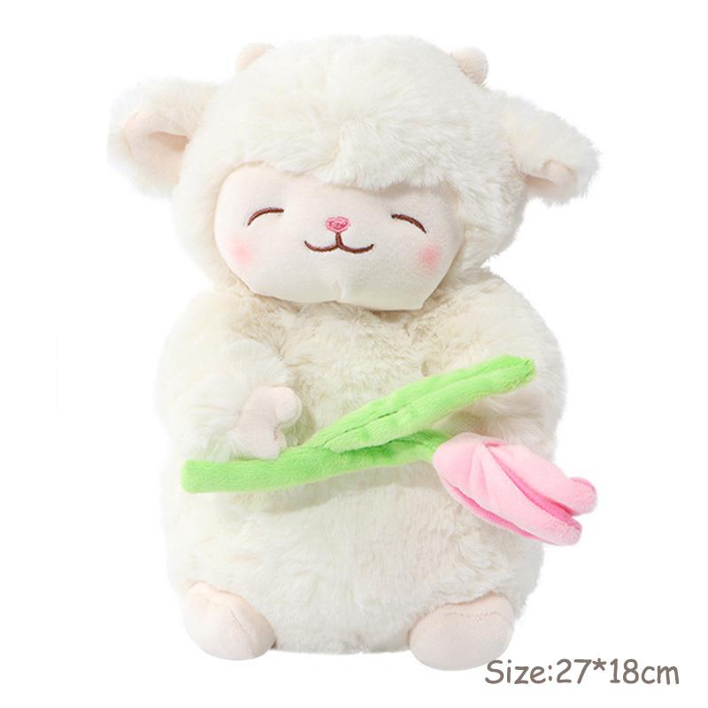 Lamb Plush Doll Kawaii Sweet White Pink Sheep Hold Tulip Flower Soft Stuffed Animal Doll Sheep Wuggy Cartoon Plushie Toy