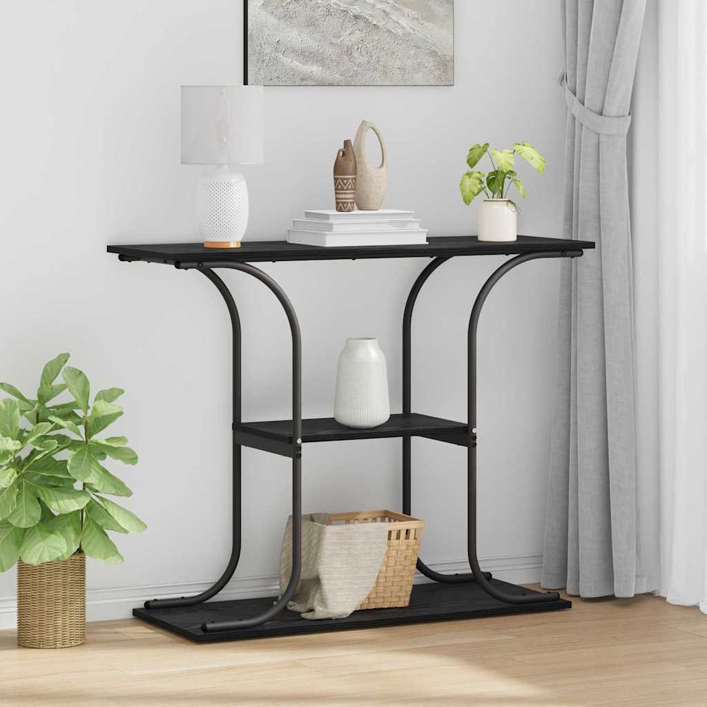 Console Table with Shelf Black Oak Effect 101 x 35 x 80.5 cm
